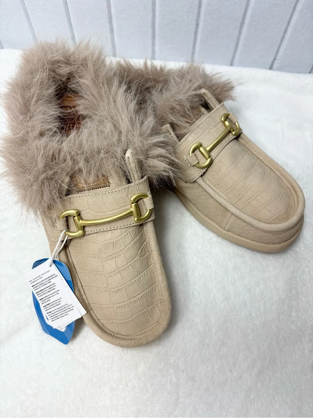 The Dude Wally Slip Loafer Beige Faux Fur Mule Loafers Men size 11‎ NEW